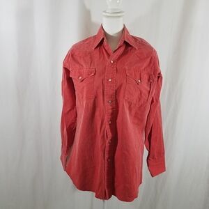 Panhandle Slim Button Down Shirt Red 15 1/2-35 Mens